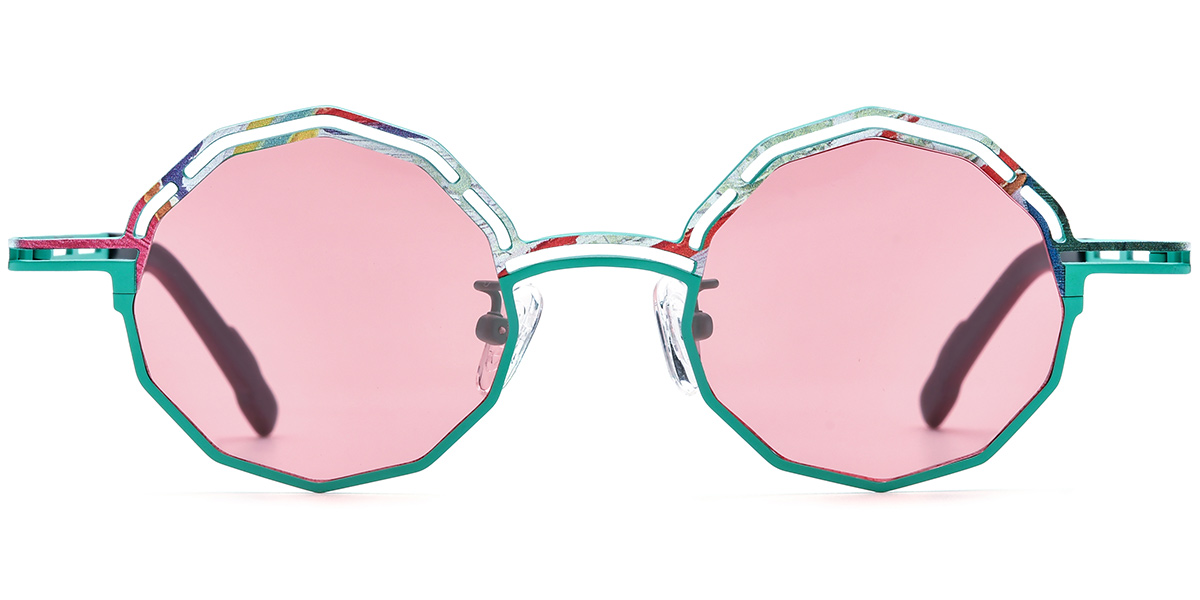 Titanium Geometric Sunglasses green+rose_polarized
