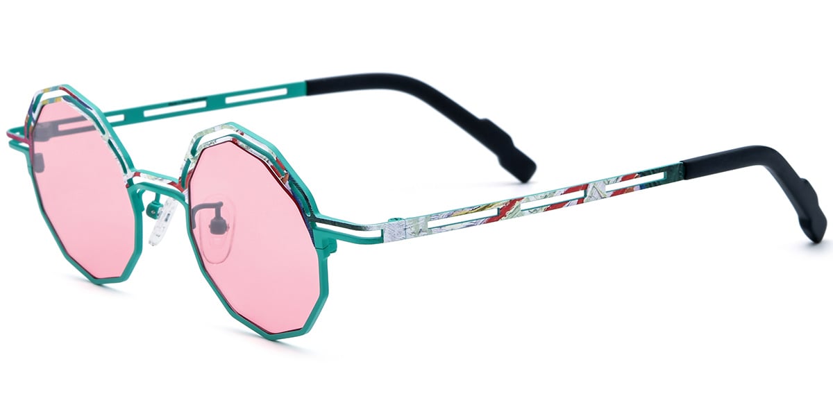 Titanium Geometric Sunglasses green+rose_polarized