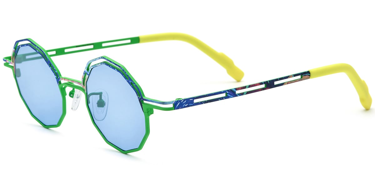 Titanium Geometric Sunglasses pattern-green+blue_polarized
