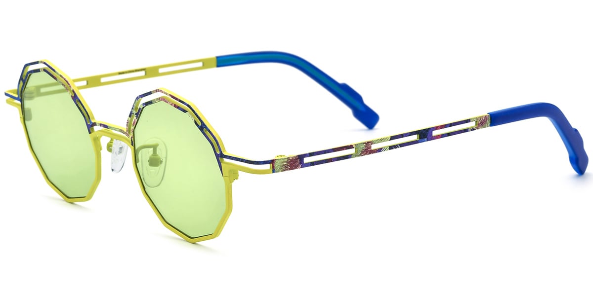 Titanium Geometric Sunglasses pattern-yellow+green_polarized