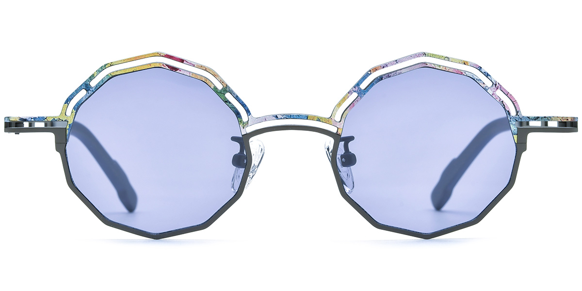 Titanium Geometric Sunglasses pattern-grey+purple_polarized
