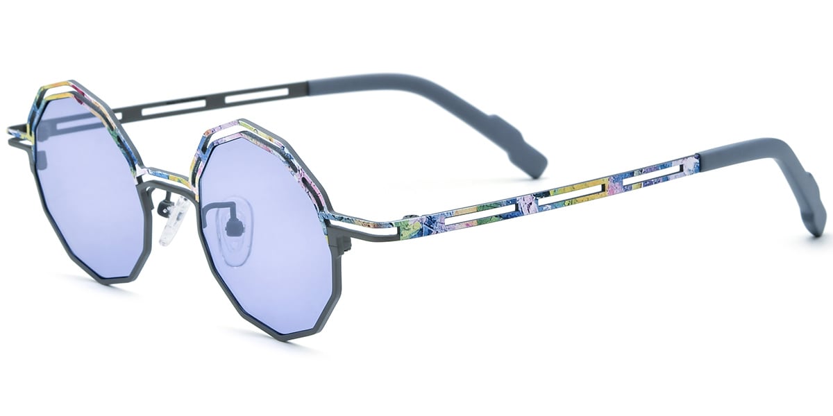 Titanium Geometric Sunglasses pattern-grey+purple_polarized