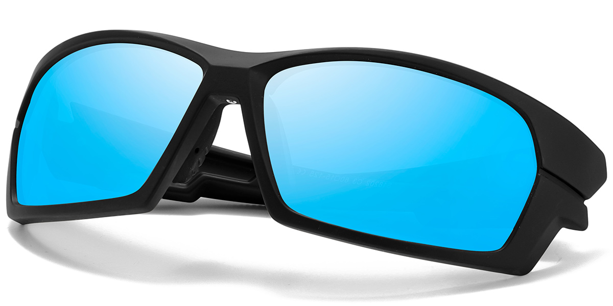 Rectangle Sports Sunglasses grey+mirrored_ice_blue_polarized