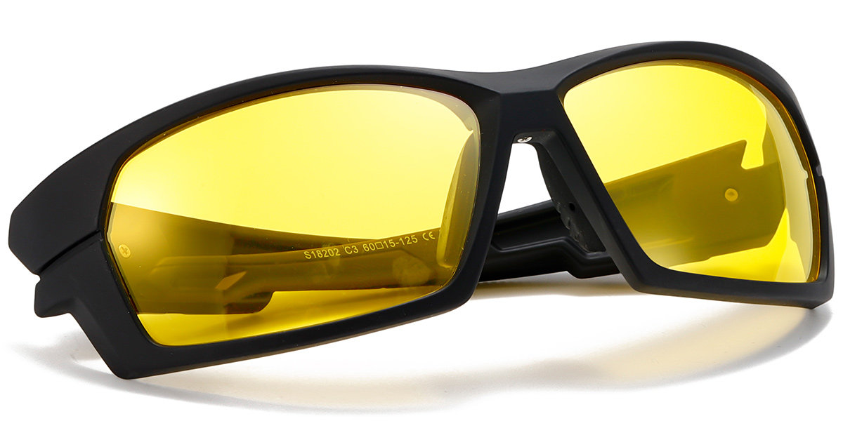 Rectangle Sports Sunglasses black+yellow_polarized