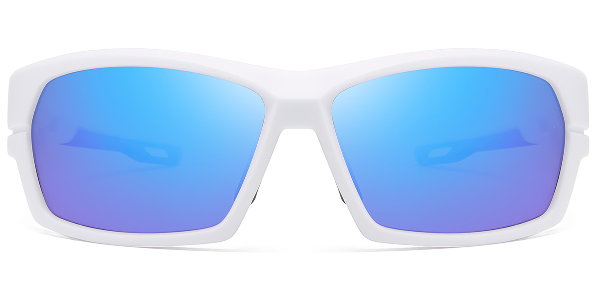 Rectangle Sports Sunglasses white+mirrored_blue_polarized