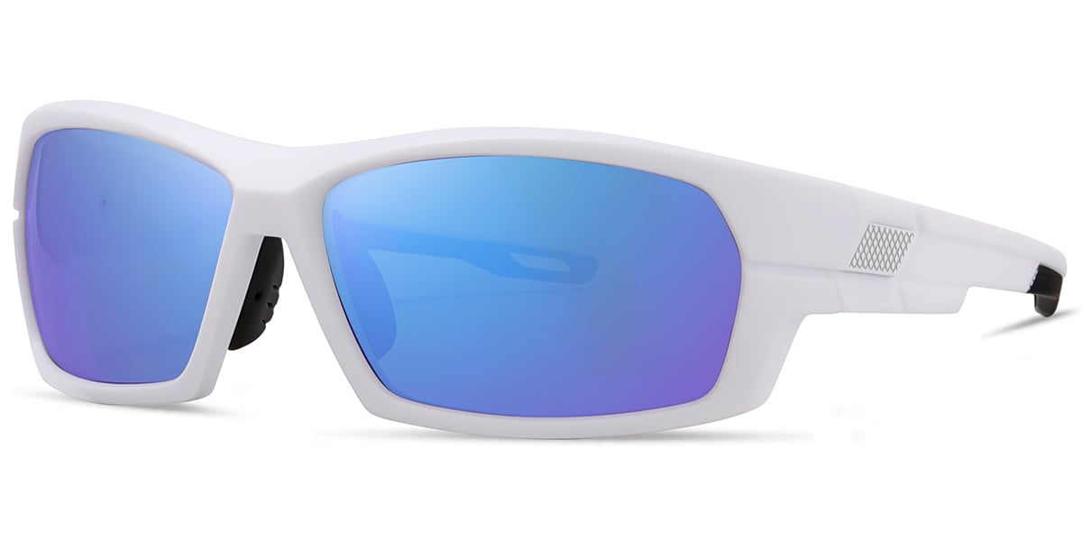 Rectangle Sports Sunglasses white+mirrored_blue_polarized