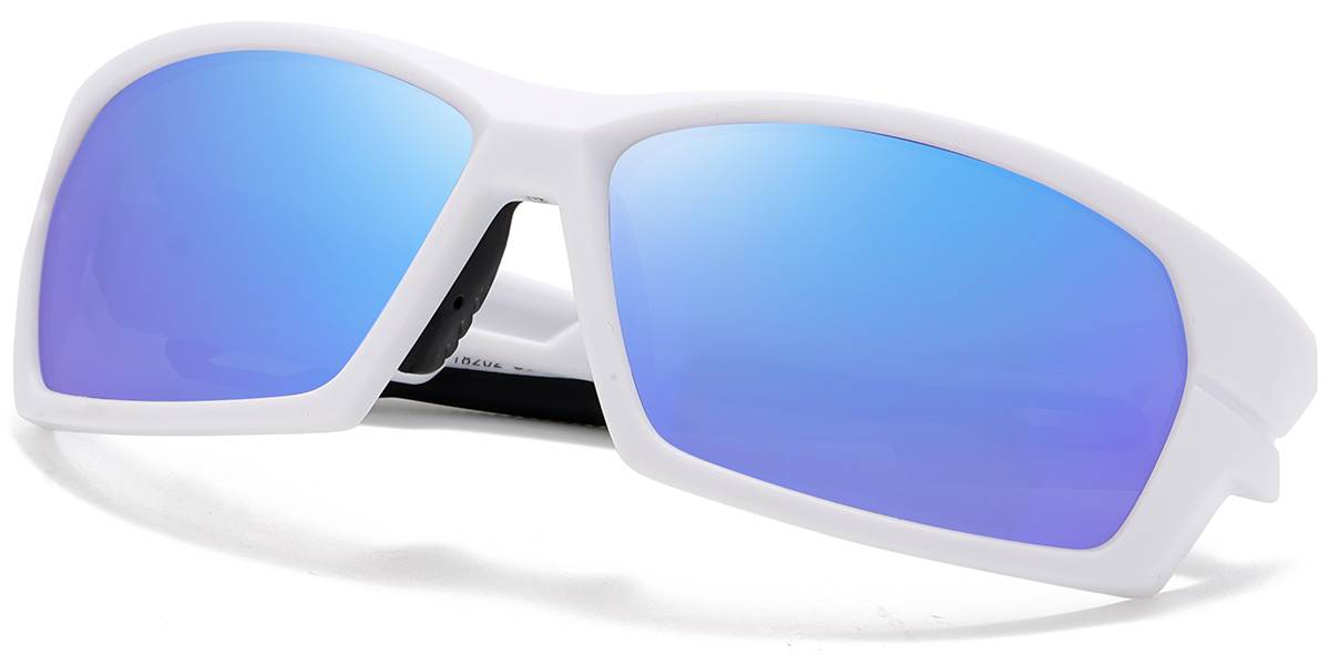 Rectangle Sports Sunglasses white+mirrored_blue_polarized