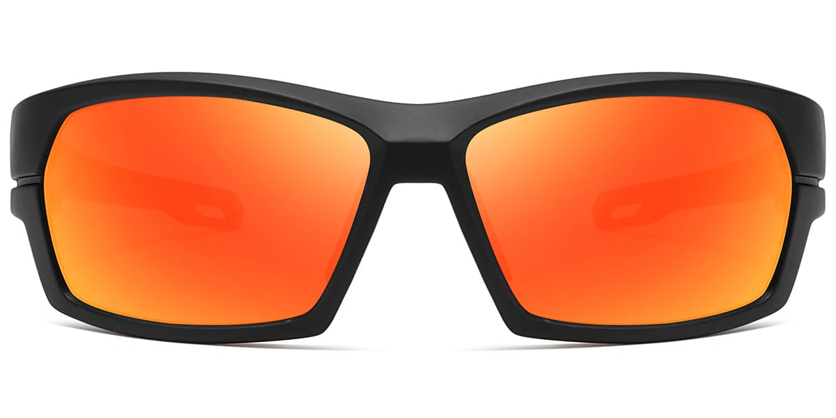 Rectangle Sports Sunglasses black+mirrored_orange_polarized
