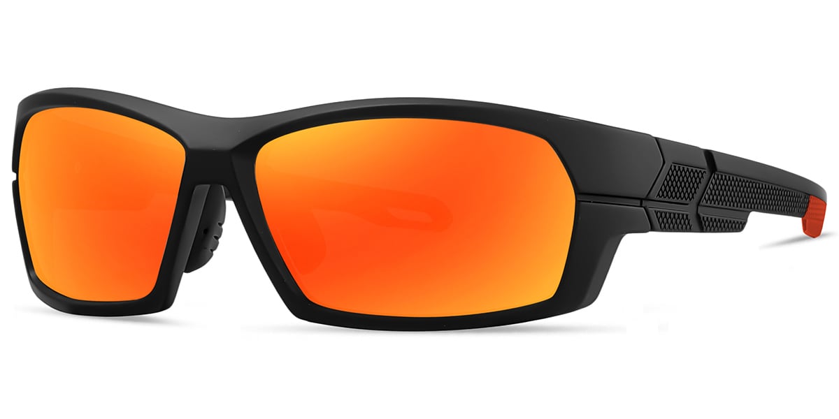 Rectangle Sports Sunglasses black+mirrored_orange_polarized