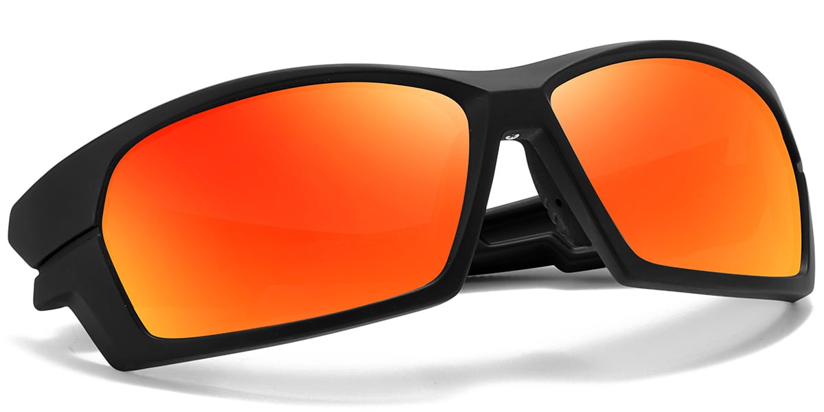 Rectangle Sports Sunglasses black+mirrored_orange_polarized