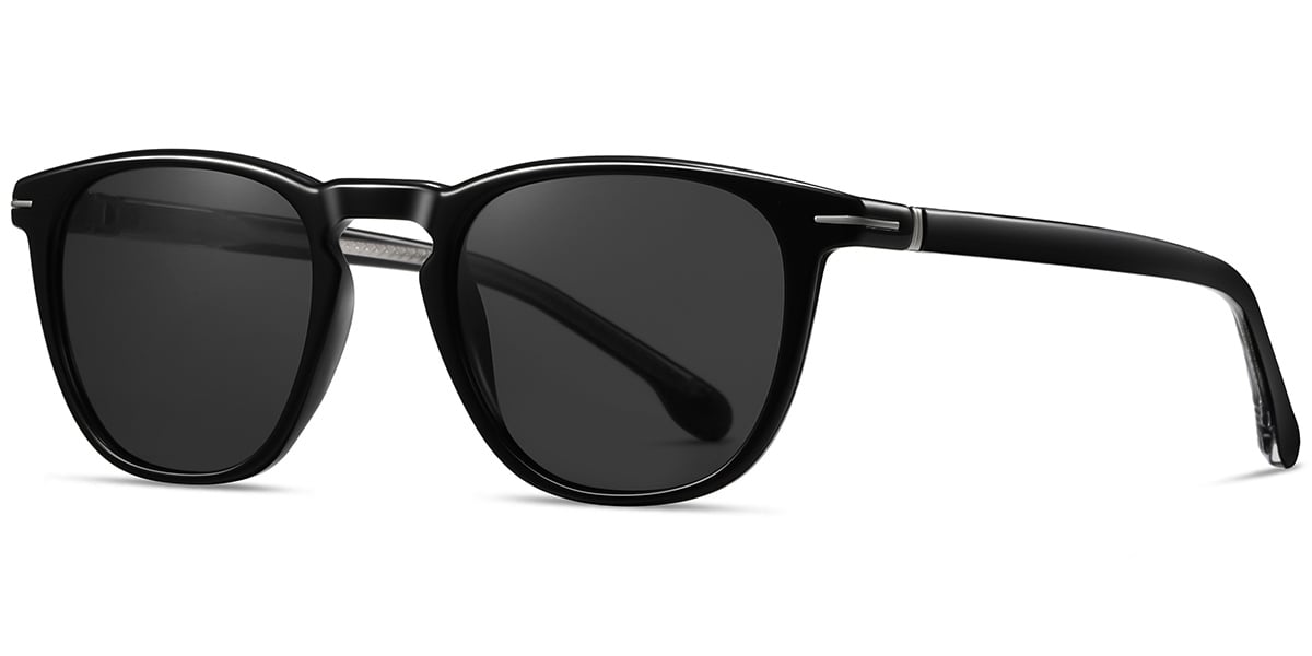 Acetate Square Sunglasses black+dark_grey_polarized