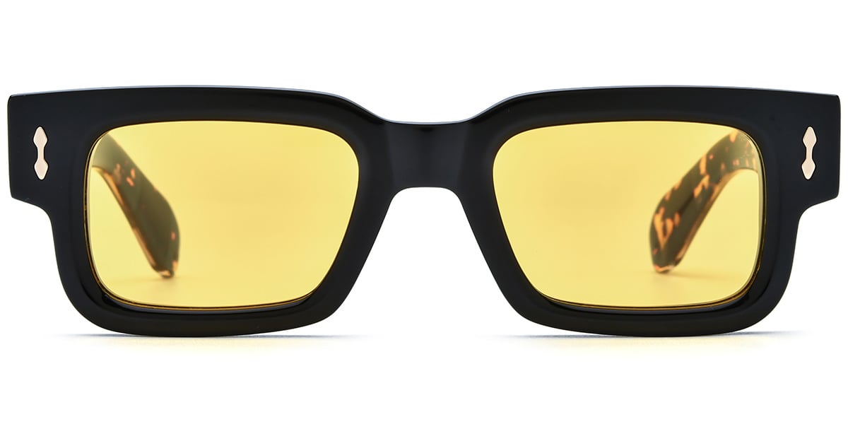 Acetate Rectangle Sunglasses bright_black+yellow_polarized
