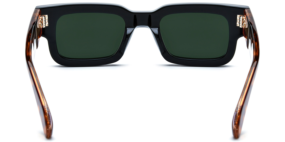 Acetate Rectangle Sunglasses black-gold+dark_green_polarized