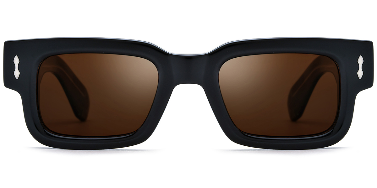 Acetate Rectangle Sunglasses black-silver+amber_polarized