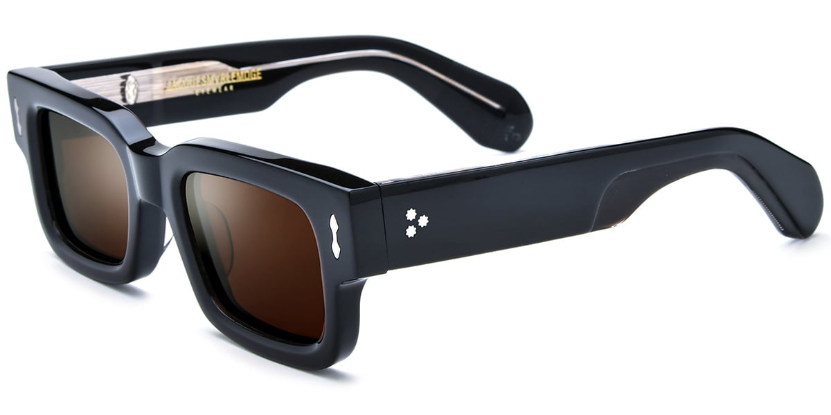 Acetate Rectangle Sunglasses black-silver+amber_polarized