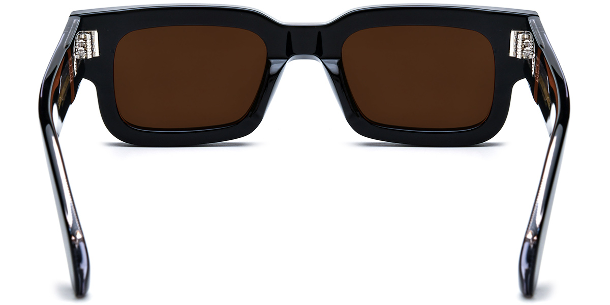 Acetate Rectangle Sunglasses black-silver+amber_polarized