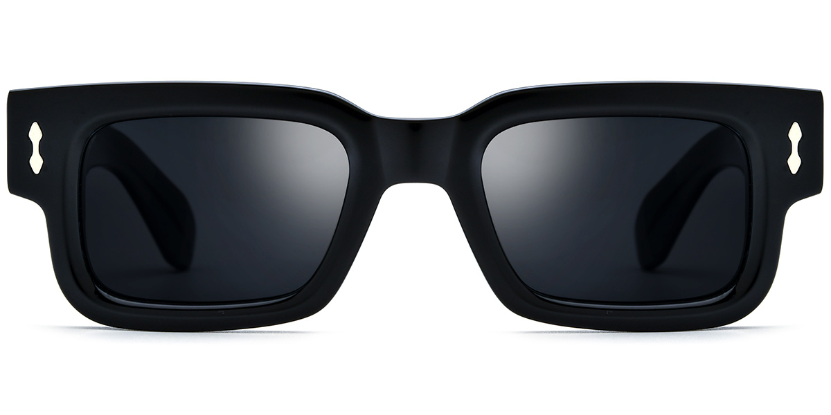 Acetate Rectangle Sunglasses black+dark_grey_polarized