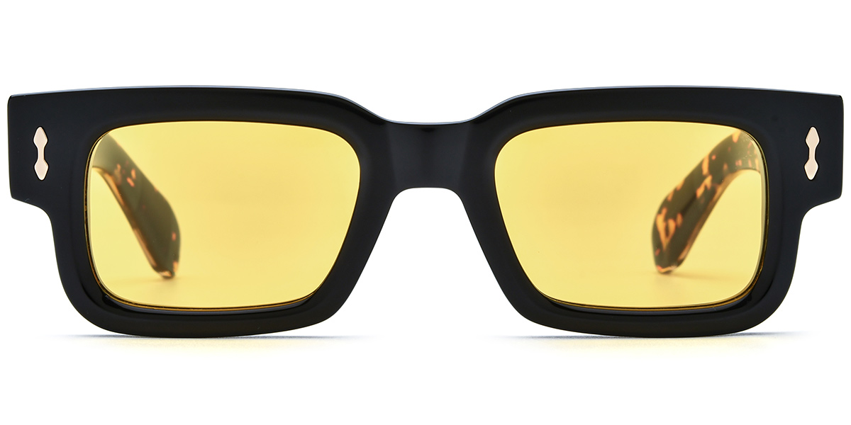 Acetate Rectangle Sunglasses bright_black+yellow_polarized
