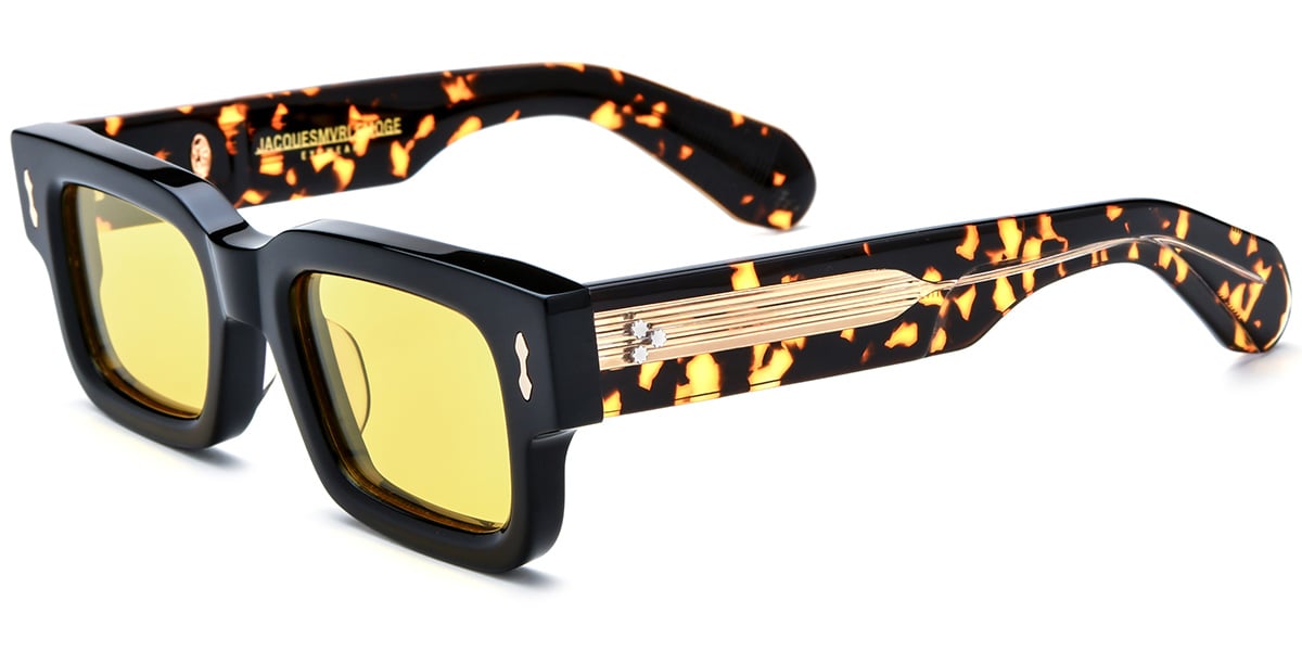 Acetate Rectangle Sunglasses bright_black+yellow_polarized