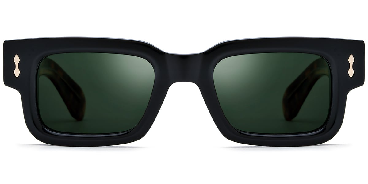 Acetate Rectangle Sunglasses black-gold+dark_green_polarized