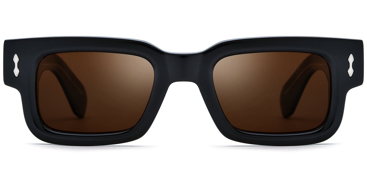 Acetate Rectangle Sunglasses black-silver+amber_polarized