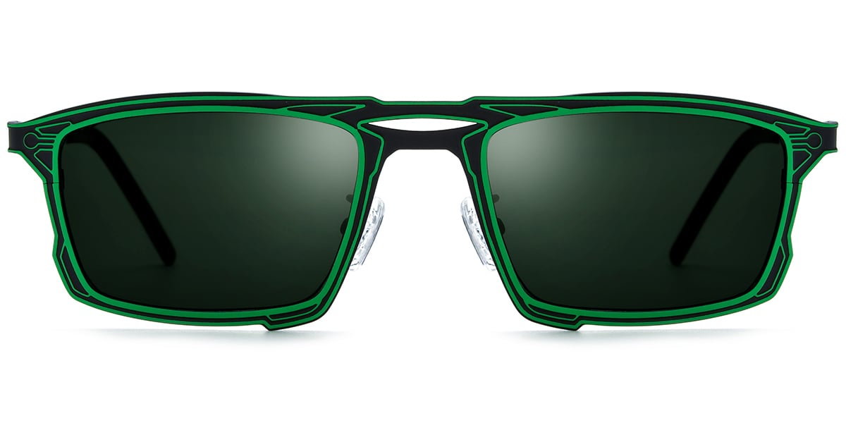 Titanium Rectangle Sunglasses pattern-green+dark_green_polarized