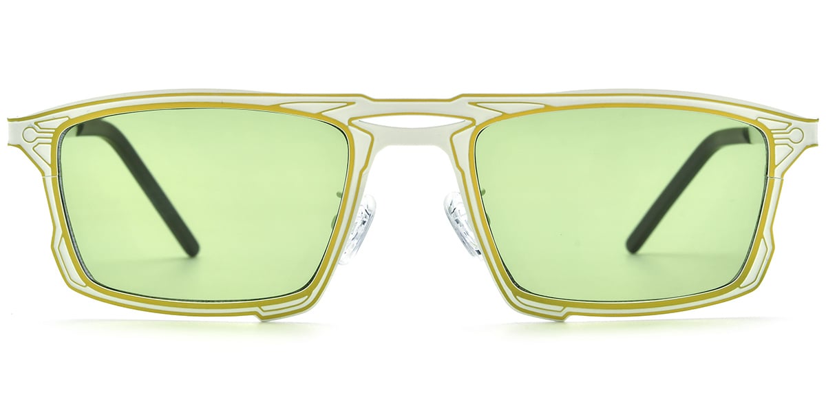 Titanium Rectangle Sunglasses pattern-yellow+green_polarized