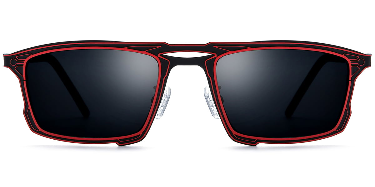 Titanium Rectangle Sunglasses pattern-red+dark_grey_polarized