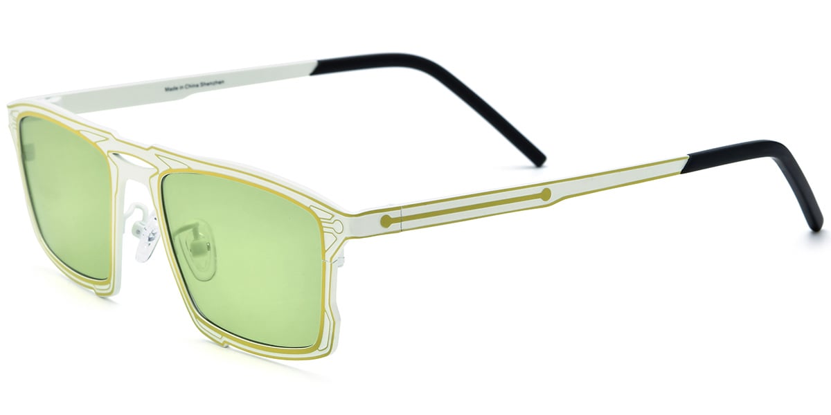 Titanium Rectangle Sunglasses pattern-yellow+green_polarized