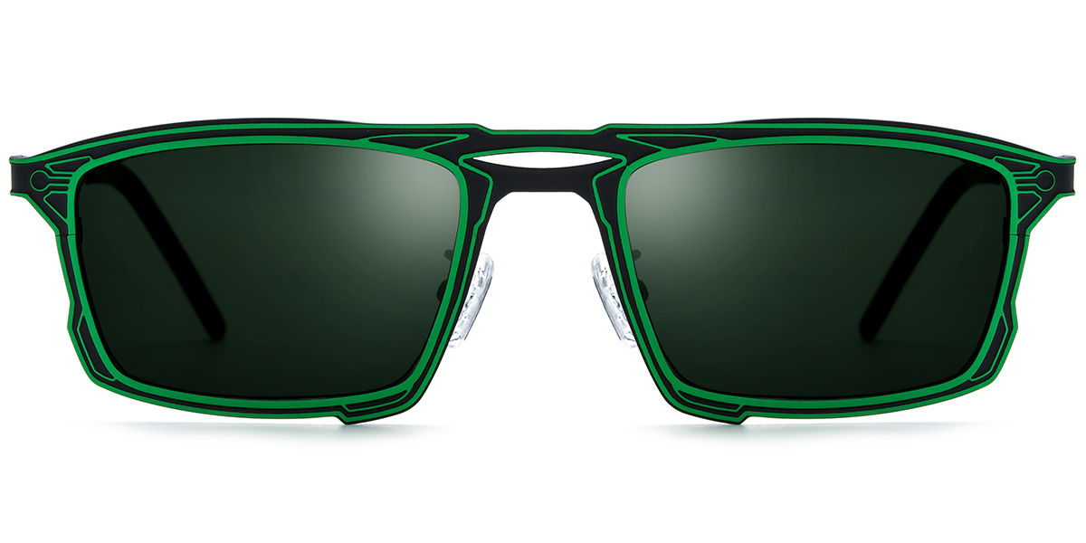 Titanium Rectangle Sunglasses pattern-green+dark_green_polarized