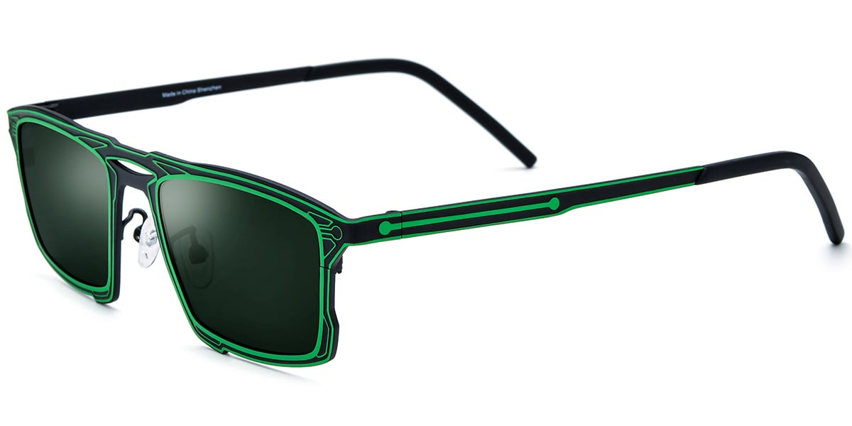 Titanium Rectangle Sunglasses pattern-green+dark_green_polarized
