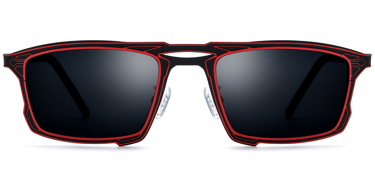 Titanium Rectangle Sunglasses pattern-red+dark_grey_polarized