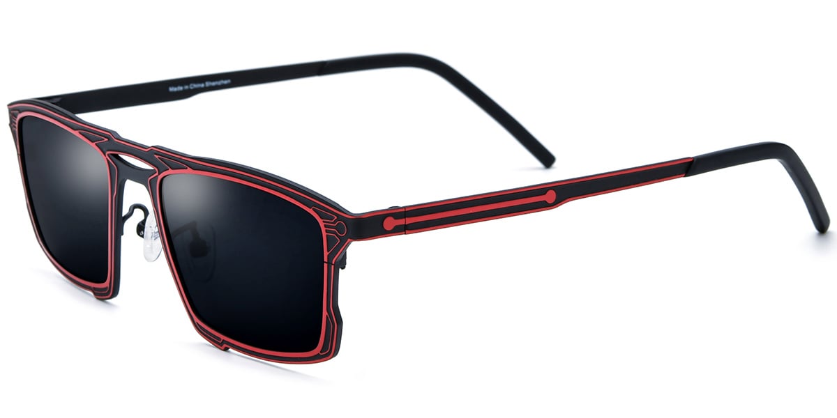 Titanium Rectangle Sunglasses pattern-red+dark_grey_polarized