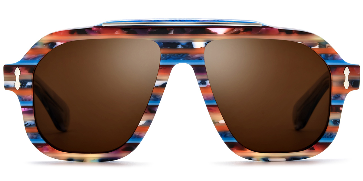 Acetate Square Aviator Sunglasses multicolor+amber_polarized