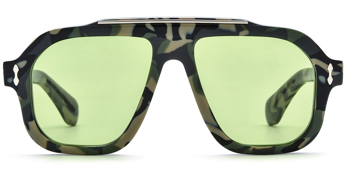 Acetate Square Aviator Sunglasses pattern-green+green_polarized