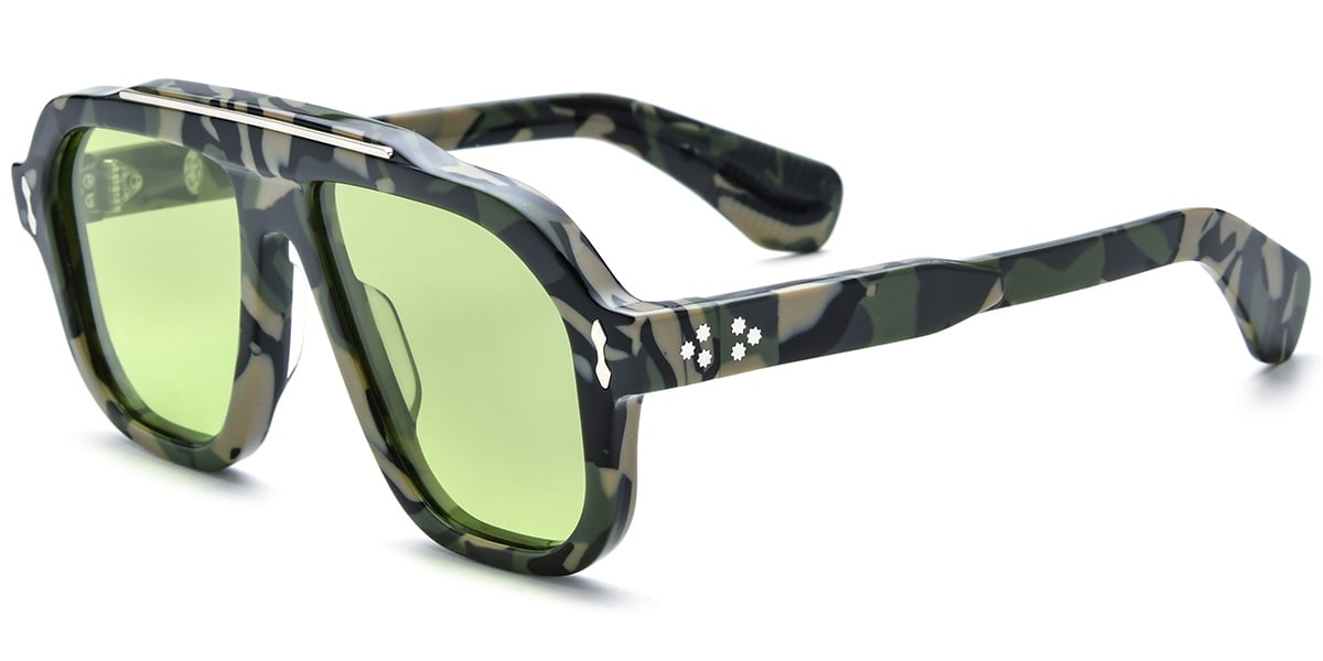 Acetate Square Aviator Sunglasses pattern-green+green_polarized