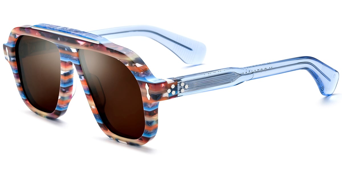 Acetate Square Aviator Sunglasses multicolor+amber_polarized