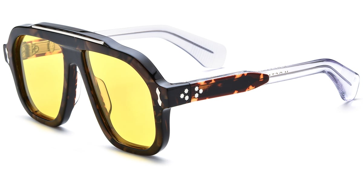 Acetate Square Aviator Sunglasses tortoiseshell+yellow_polarized