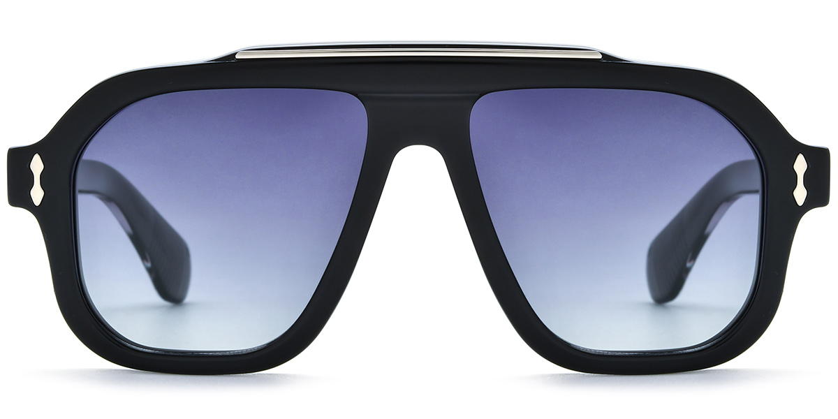 Acetate Square Aviator Sunglasses black+gradient_grey_polarized