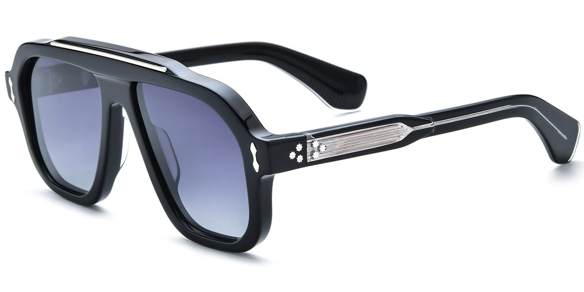 Acetate Square Aviator Sunglasses black+gradient_grey_polarized