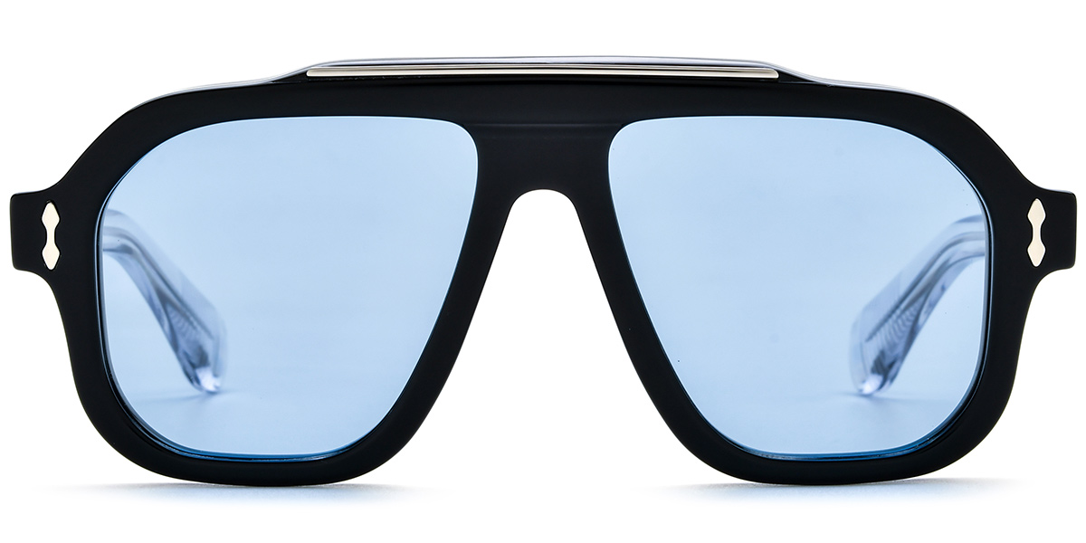 Acetate Square Aviator Sunglasses bright_black+blue_polarized