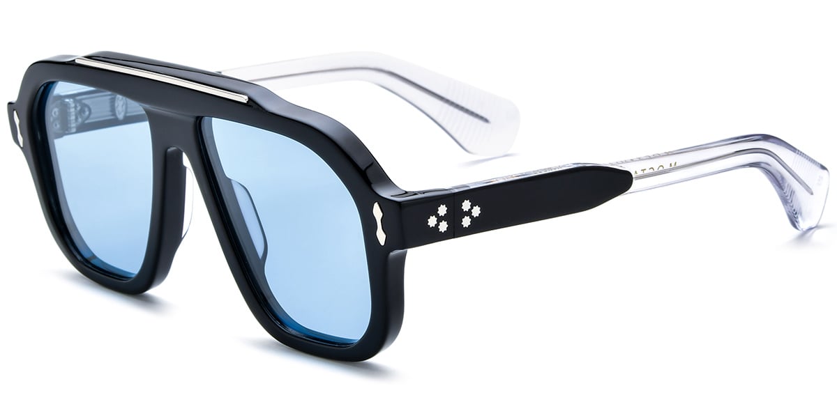 Acetate Square Aviator Sunglasses bright_black+blue_polarized