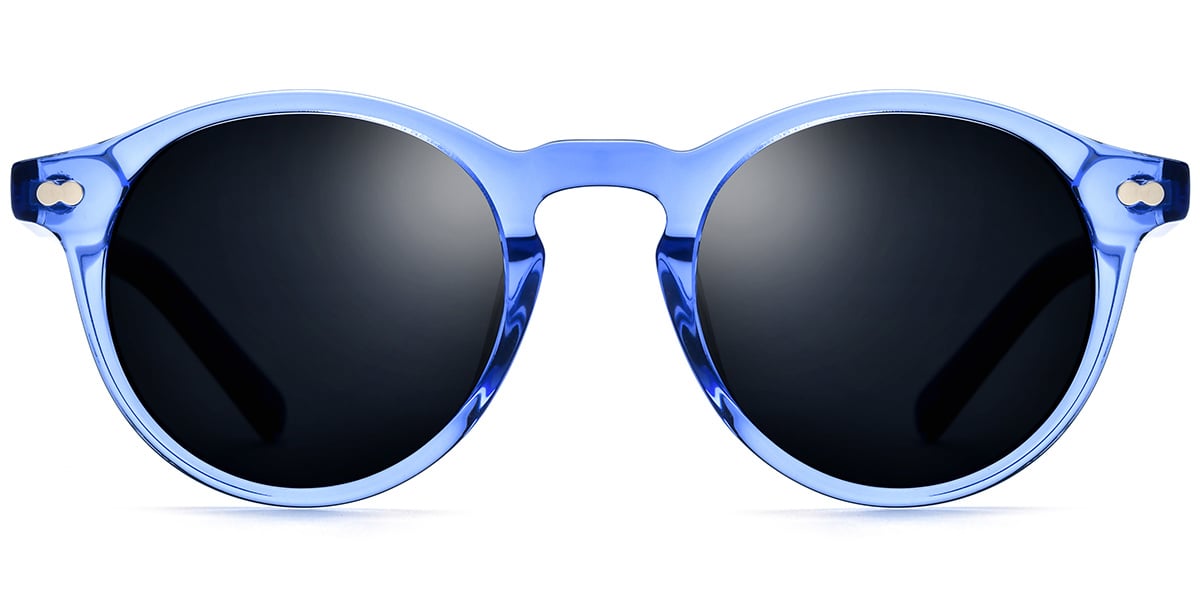 Acetate Round Sunglasses translucent-blue+dark_grey_polarized