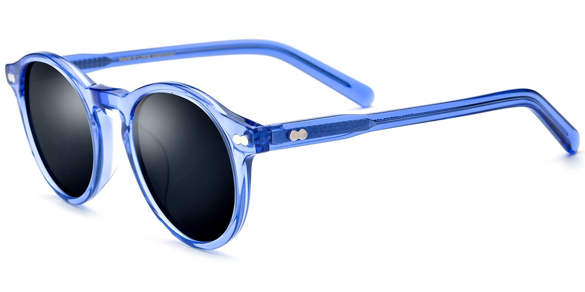 Acetate Round Sunglasses translucent-blue+dark_grey_polarized