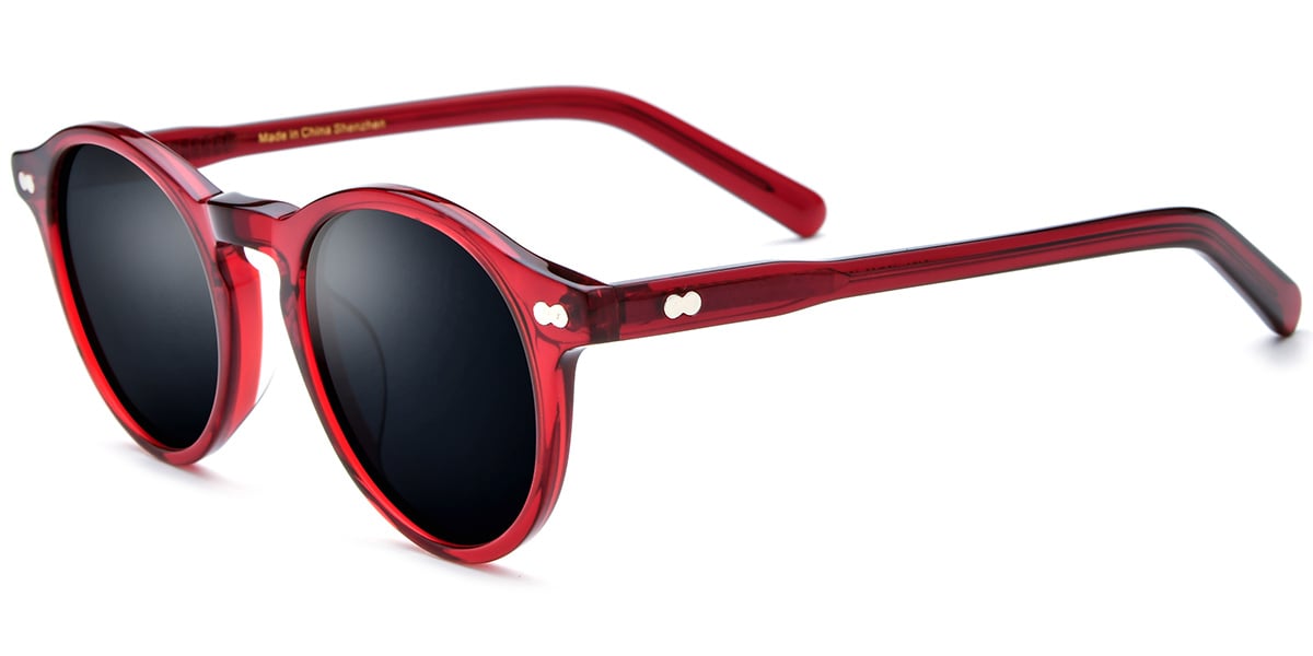 Acetate Round Sunglasses translucent-red+dark_grey_polarized
