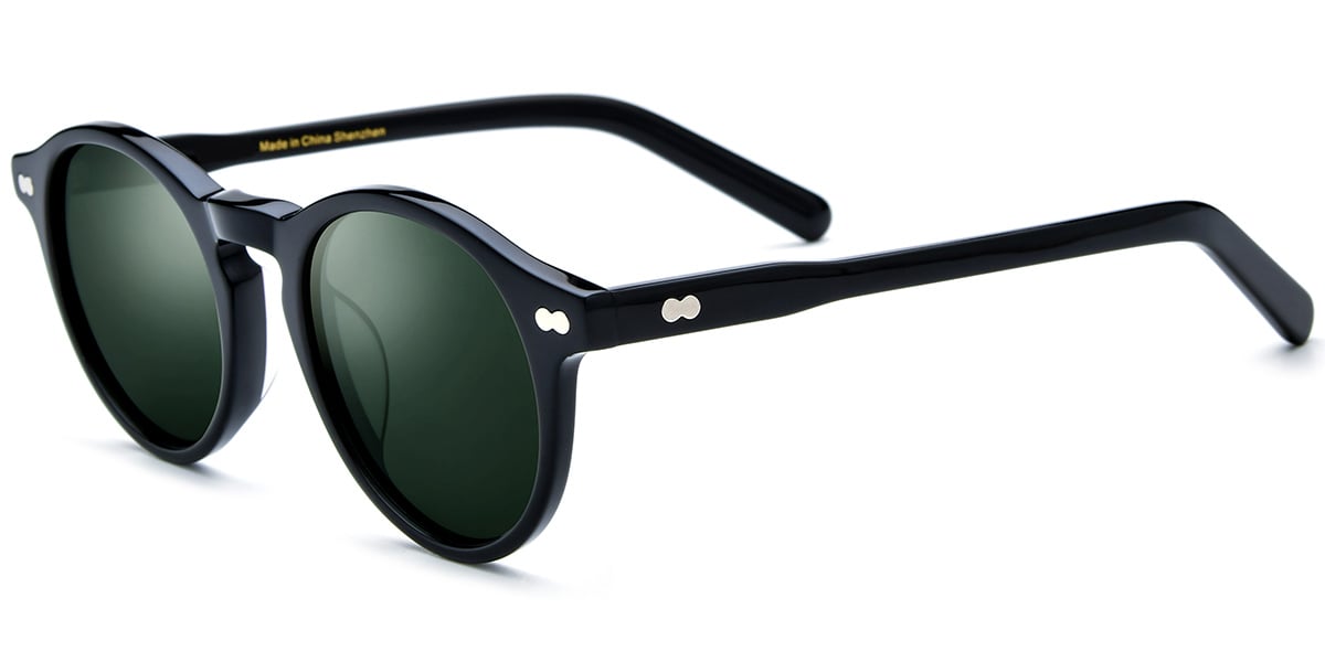 Acetate Round Sunglasses black+dark_green_polarized