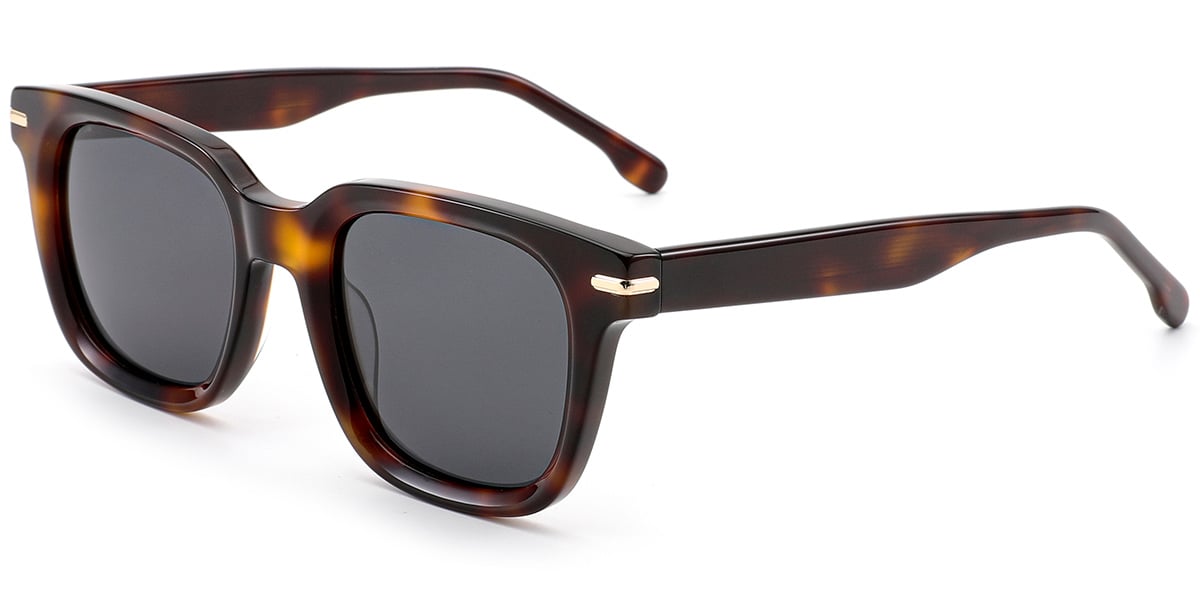 Acetate Square Sunglasses tortoiseshell+dark_grey_polarized