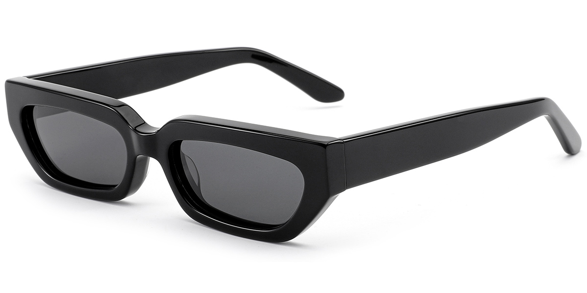 Acetate Rectangle Sunglasses black+dark_grey_polarized