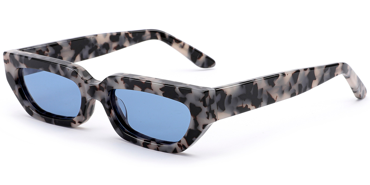 Acetate Rectangle Sunglasses pattern-black+blue_polarized