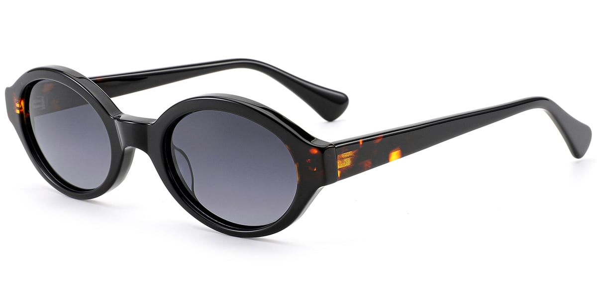 Acetate Oval Sunglasses pattern-black+gradient_grey_polarized
